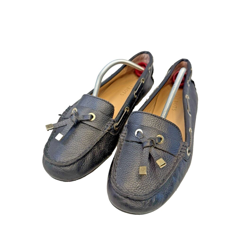 Talbots Women's 8.5M Black Pebble Leather Loafer Moccasin Slip On EUC